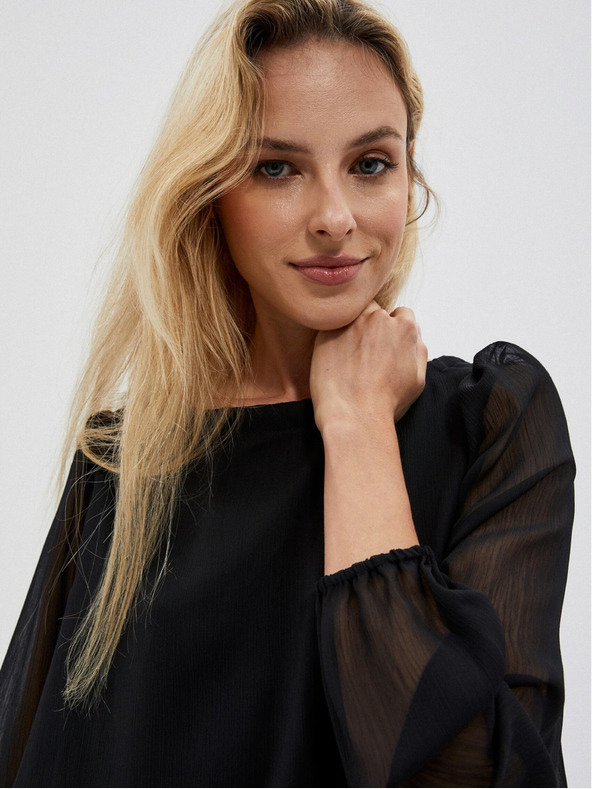 Moodo Schwarze Damenbluse mit Rüschenärmeln Moodo