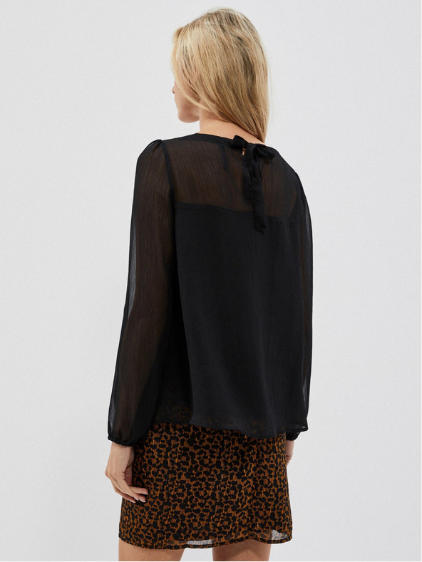 Moodo Schwarze Damenbluse mit Rüschenärmeln Moodo