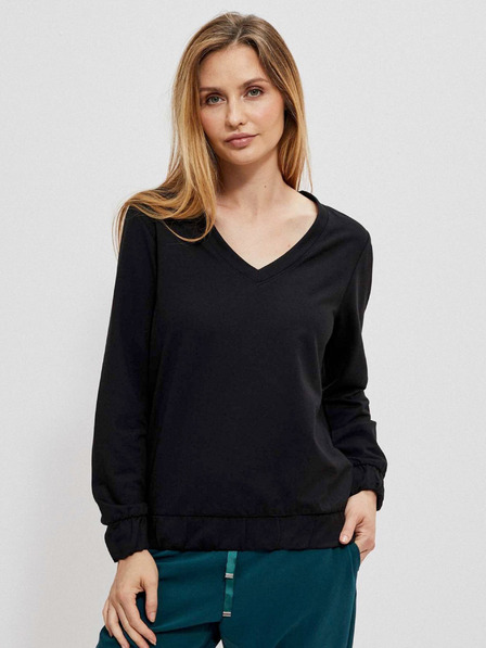Moodo Schwarzes Damen V-Ausschnitt Sweatshirt Moodo