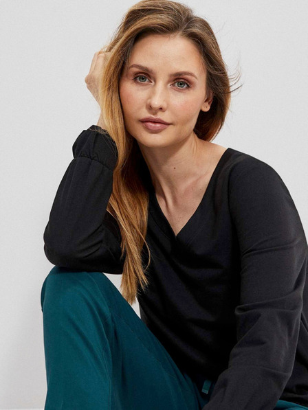 Moodo Schwarzes Damen V-Ausschnitt Sweatshirt Moodo
