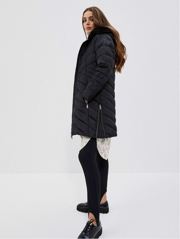 Moodo Schwarzer Damenmantel mit Kapuze Moodo