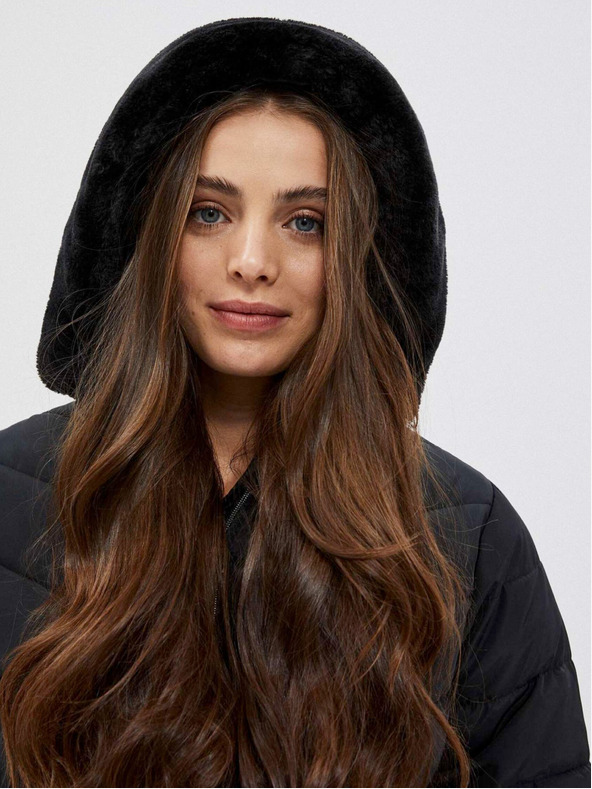 Moodo Schwarzer Damenmantel mit Kapuze Moodo