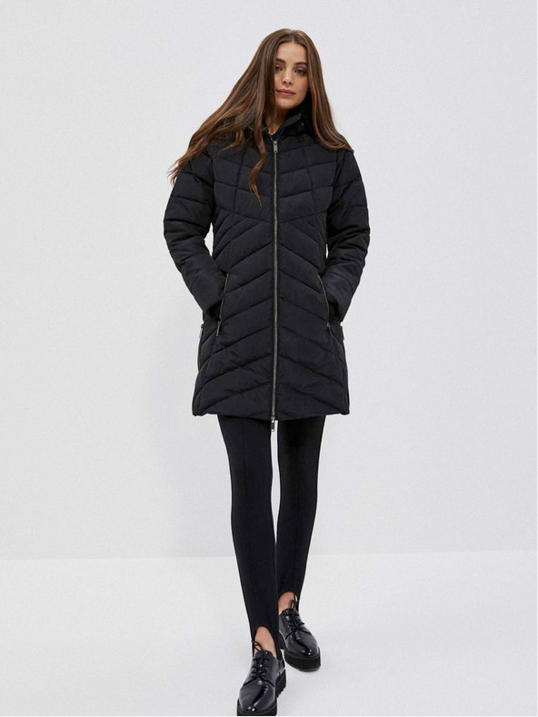 Moodo Schwarzer Damenmantel mit Kapuze Moodo