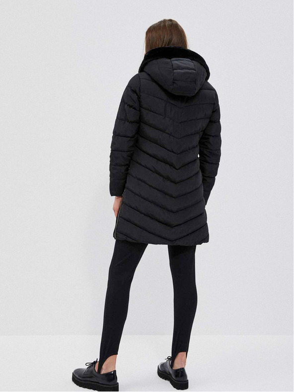 Moodo Schwarzer Damenmantel mit Kapuze Moodo