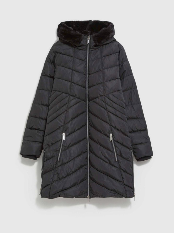 Moodo Schwarzer Damenmantel mit Kapuze Moodo