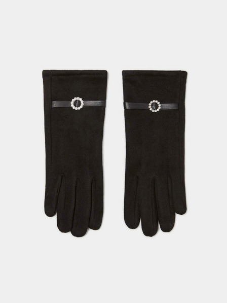 Moodo Schwarze Damenhandschuhe mit Ziergürtel Moodo