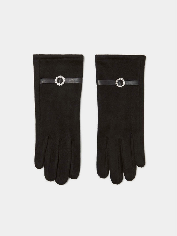 Moodo Schwarze Damenhandschuhe mit Ziergürtel Moodo