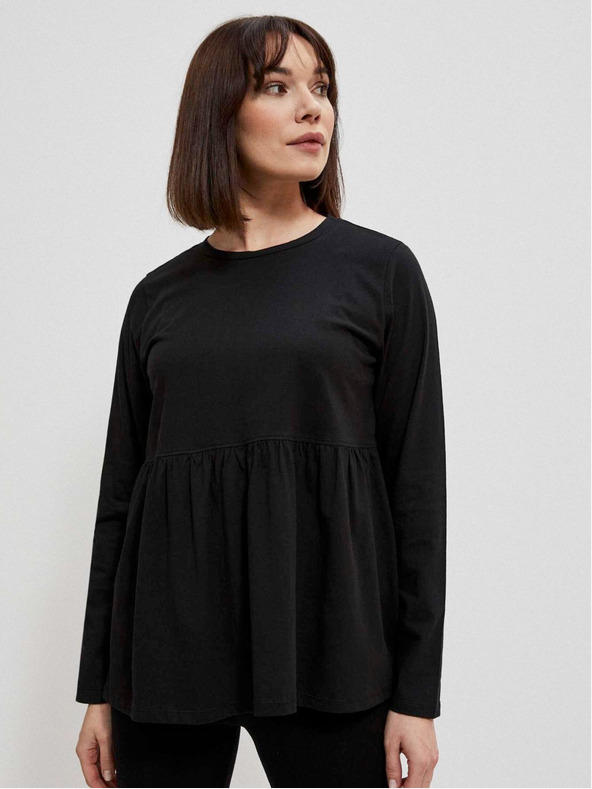 Moodo Schwarze Damenbluse mit Rüschen Moodo