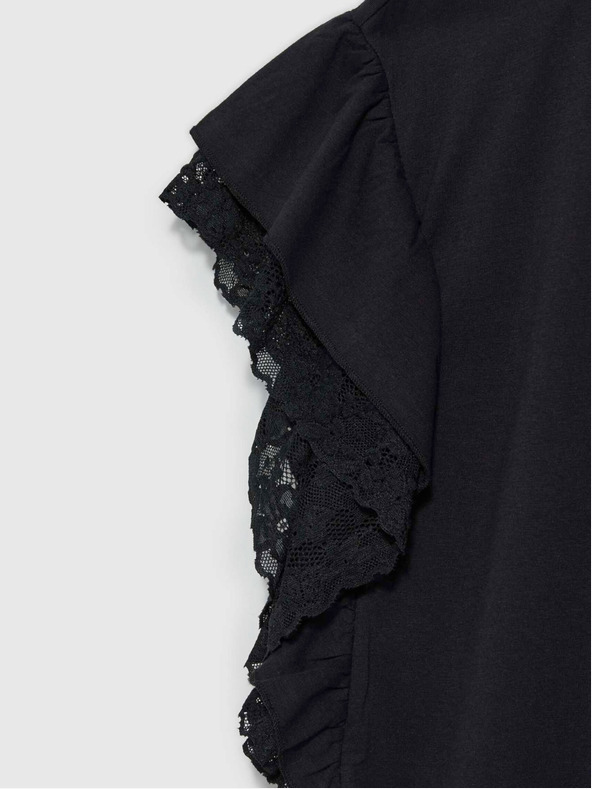 Moodo Schwarze Damenbluse mit Rüschen an den Schultern Moodo