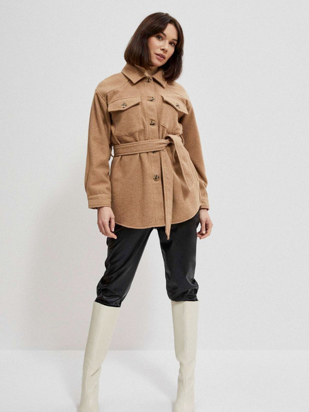 Moodo Beige Damen Shirtjacke mit Gürtel Moodo