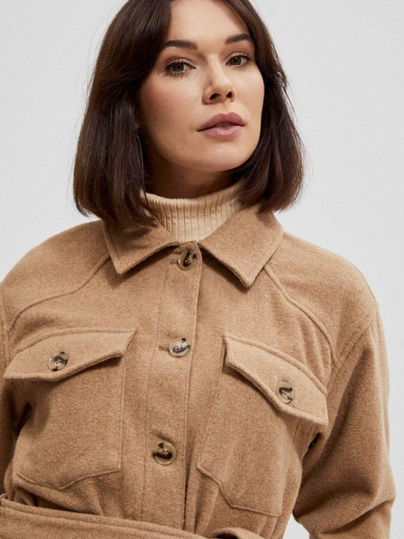 Moodo Beige Damen Shirtjacke mit Gürtel Moodo