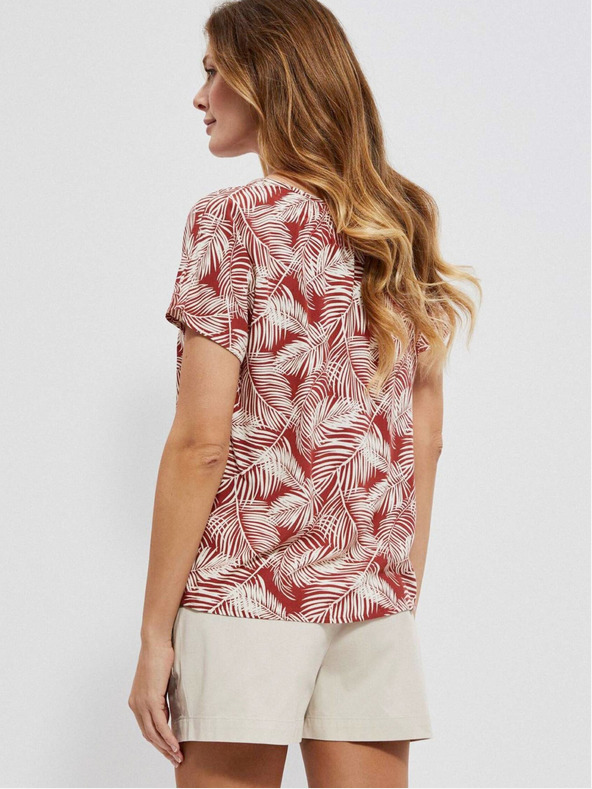 Moodo Weiß und rot gemusterte Damenbluse Moodo