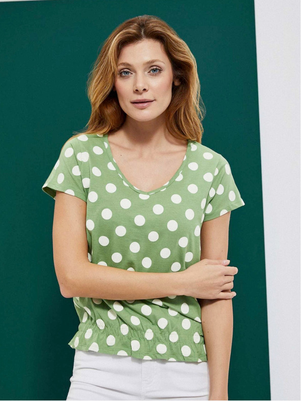 Moodo Grünes Damen-Polka-Dot-Shirt Moodo