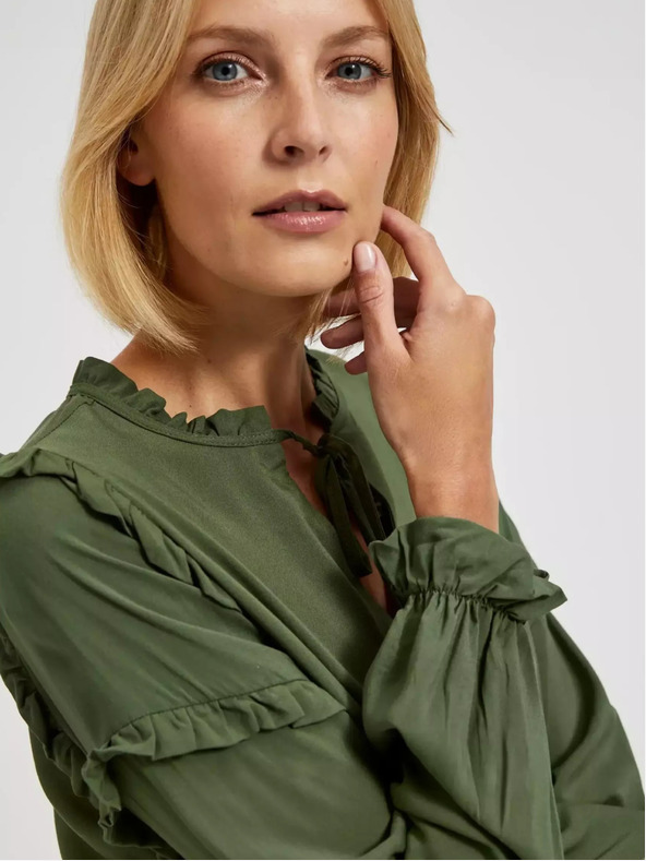 Moodo Khakifarbene Bluse mit Rüschen an den Ärmeln Moodo