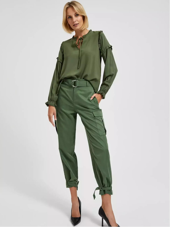 Moodo Khakifarbene Bluse mit Rüschen an den Ärmeln Moodo