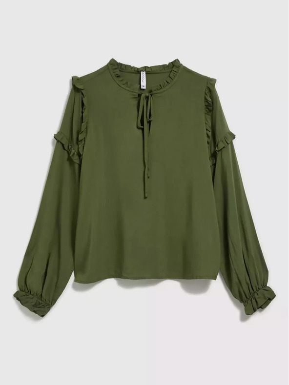 Moodo Khakifarbene Bluse mit Rüschen an den Ärmeln Moodo