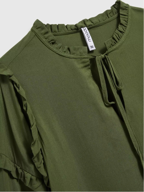 Moodo Khakifarbene Bluse mit Rüschen an den Ärmeln Moodo