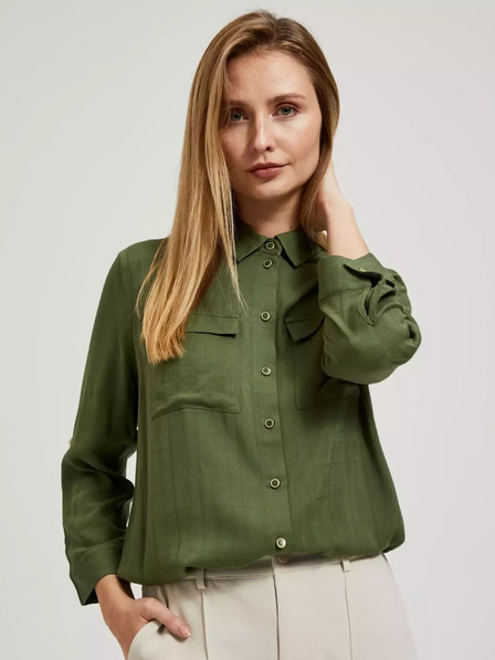 Moodo Khakifarbene Bluse mit Taschen und langen Ärmeln Moodo