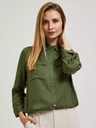 Moodo Khakifarbene Bluse mit Taschen und langen Ärmeln Moodo