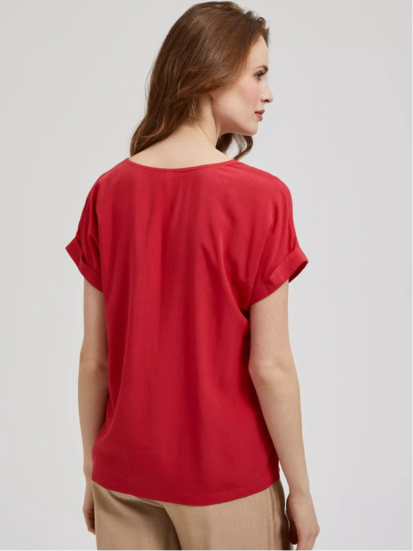 Moodo Rotes Shirt mit V-Ausschnitt und kurzen Ärmeln Moodo