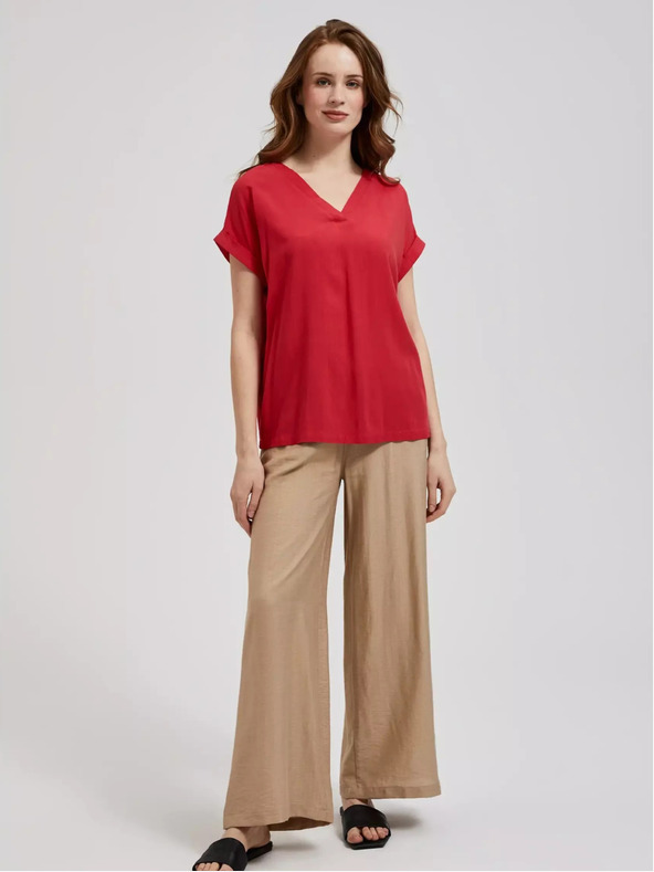 Moodo Rotes Shirt mit V-Ausschnitt und kurzen Ärmeln Moodo