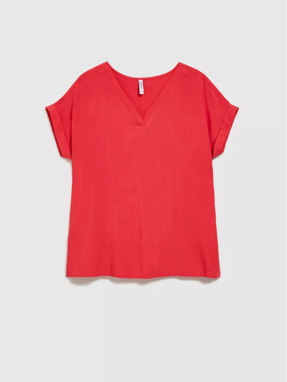 Moodo Rotes Shirt mit V-Ausschnitt und kurzen Ärmeln Moodo