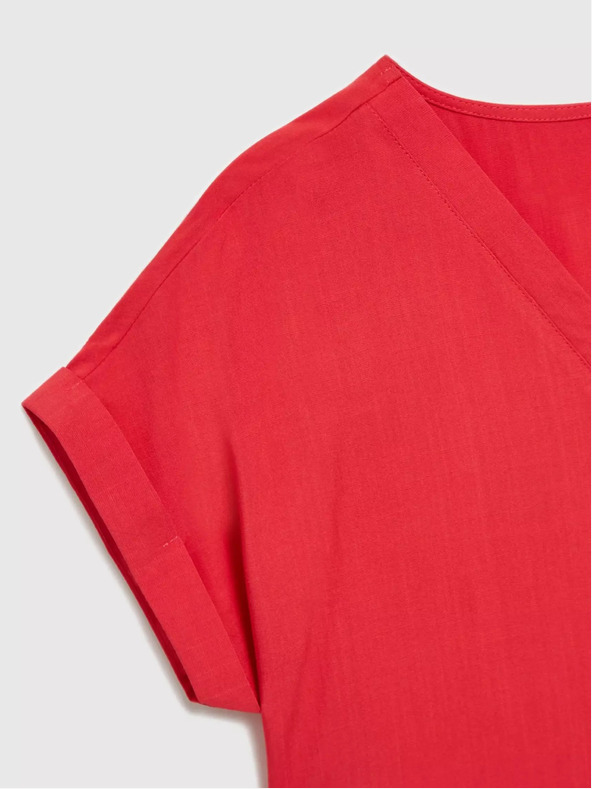 Moodo Rotes Shirt mit V-Ausschnitt und kurzen Ärmeln Moodo