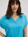 Moodo Blaue Viskosebluse mit V-Ausschnitt Moodo