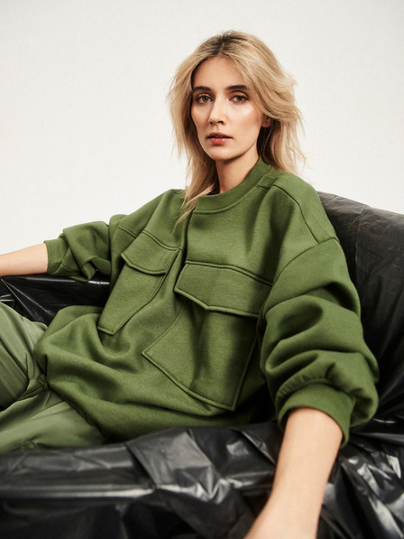 Moodo Khakifarbenes Sweatshirt mit großen Taschen und Taillenband Moodo