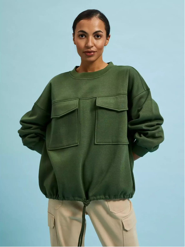 Moodo Khakifarbenes Sweatshirt mit großen Taschen und Taillenband Moodo