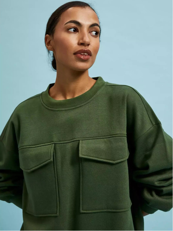 Moodo Khakifarbenes Sweatshirt mit großen Taschen und Taillenband Moodo