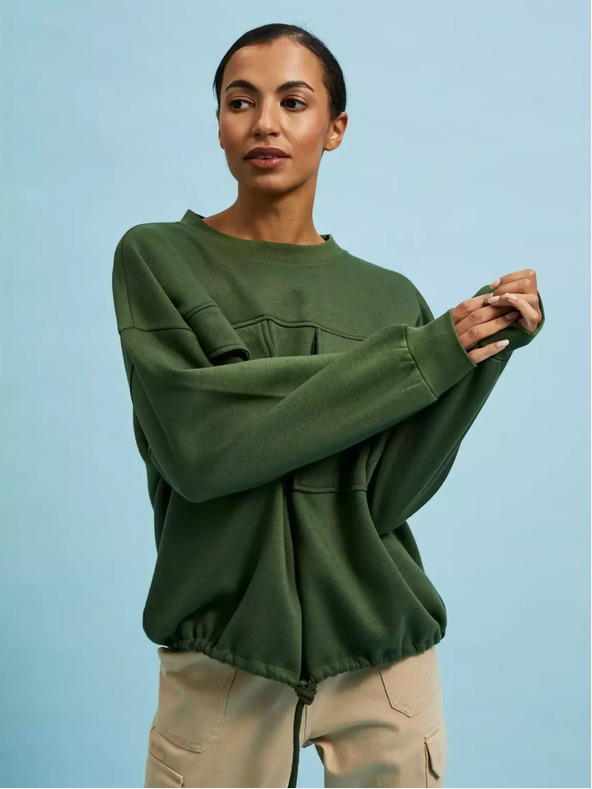 Moodo Khakifarbenes Sweatshirt mit großen Taschen und Taillenband Moodo