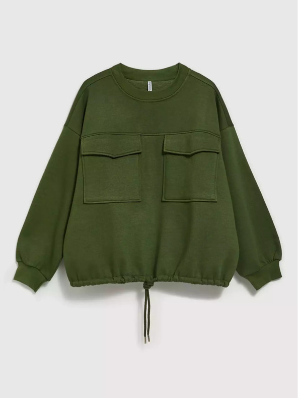 Moodo Khakifarbenes Sweatshirt mit großen Taschen und Taillenband Moodo