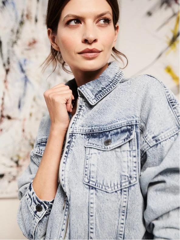 Moodo Hellblaue Jeansjacke mit Reißverschluss Moodo