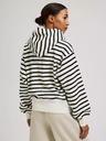 Moodo Schwarz-weißer dünn gestreifter Kapuzenpullover mit Reißverschluss Moodo