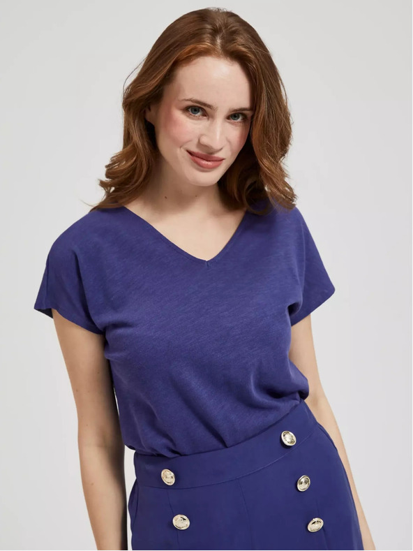 Moodo Lila T-Shirt mit V-Ausschnitt Moodo