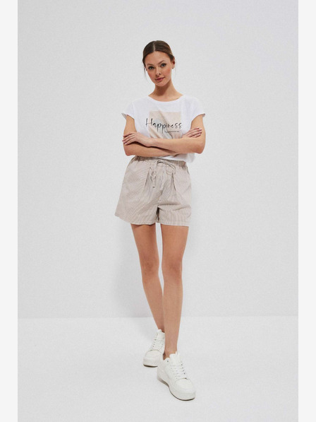 Moodo Weiß und braun gestreifte Damen-Shorts von Moodo