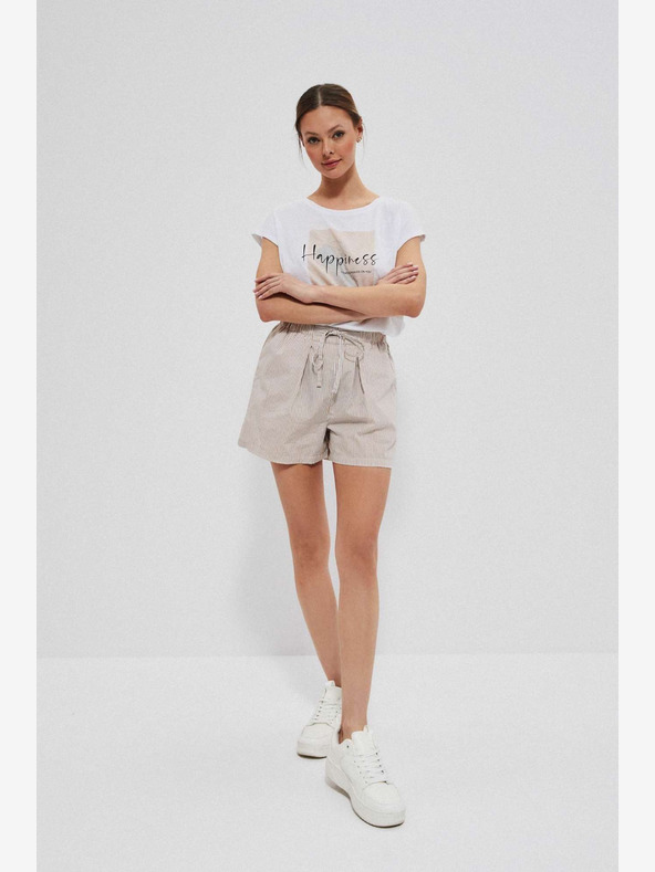 Moodo Weiß und braun gestreifte Damen-Shorts von Moodo