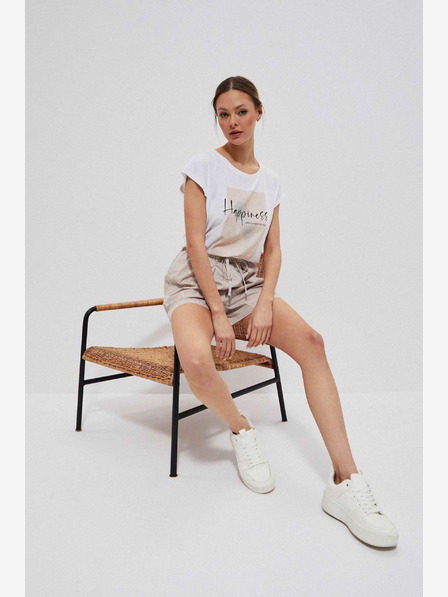 Moodo Weiß und braun gestreifte Damen-Shorts von Moodo