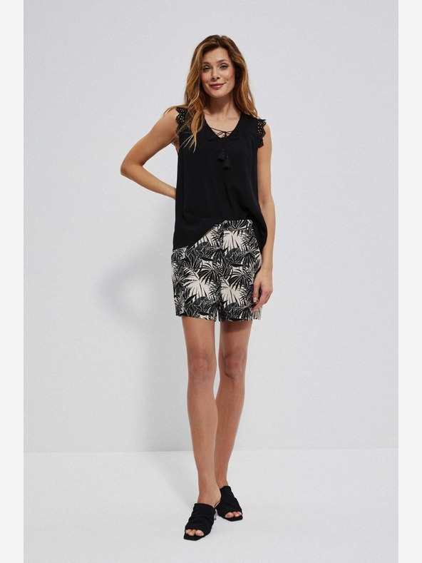 Moodo Weiß und schwarz gemusterte Damen-Shorts Moodo