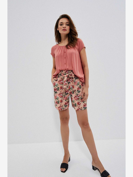 Moodo Beige geblümte Damen Shorts Moodo