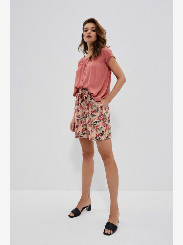 Moodo Beige geblümte Damen Shorts Moodo
