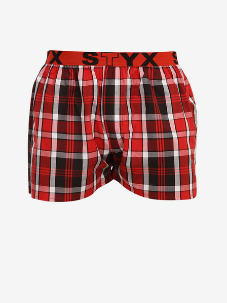 Styx Rot-schwarz karierte Herrenshorts mit Sportgummi Styx