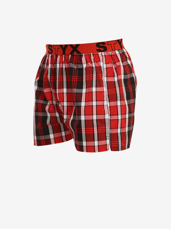 Styx Rot-schwarz karierte Herrenshorts mit Sportgummi Styx