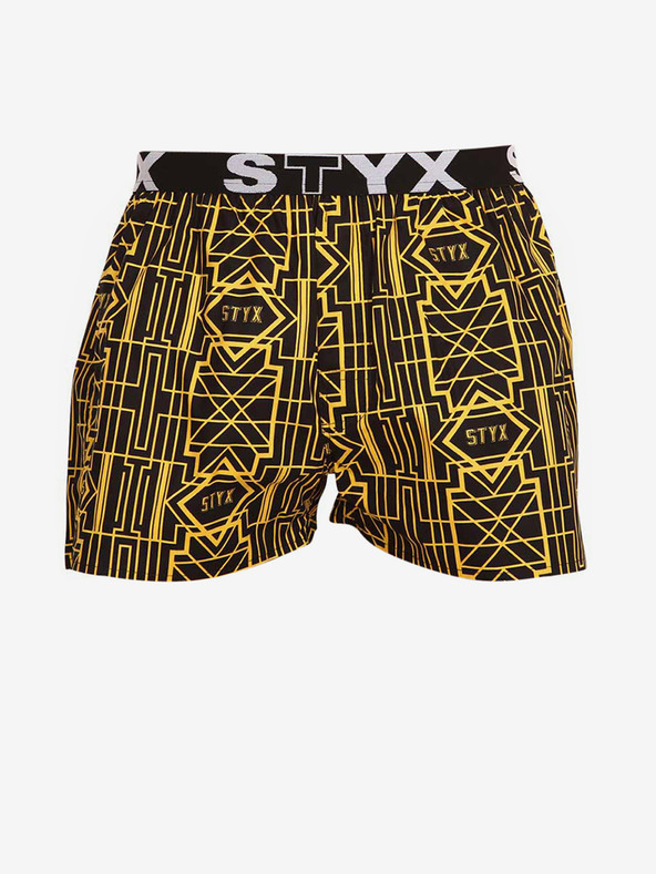 Styx Schwarz-gelbe Herren-Shorts mit Sport-Gummizug Styx Art Gatsby