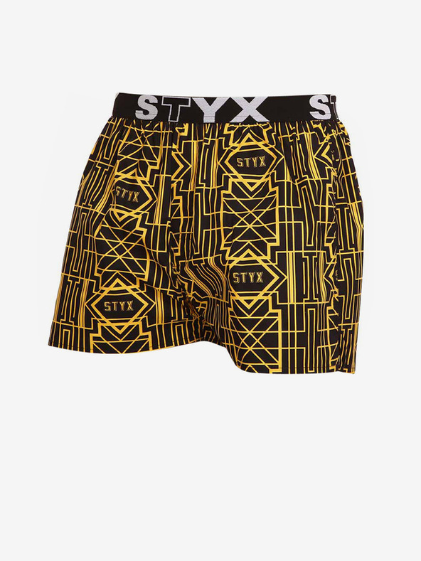 Styx Schwarz-gelbe Herren-Shorts mit Sport-Gummizug Styx Art Gatsby