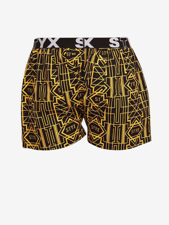 Styx Schwarz-gelbe Herren-Shorts mit Sport-Gummizug Styx Art Gatsby