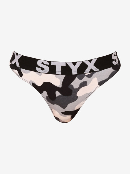 Styx Schwarzer und grauer Damen-Tanga von Styx Art Camouflage