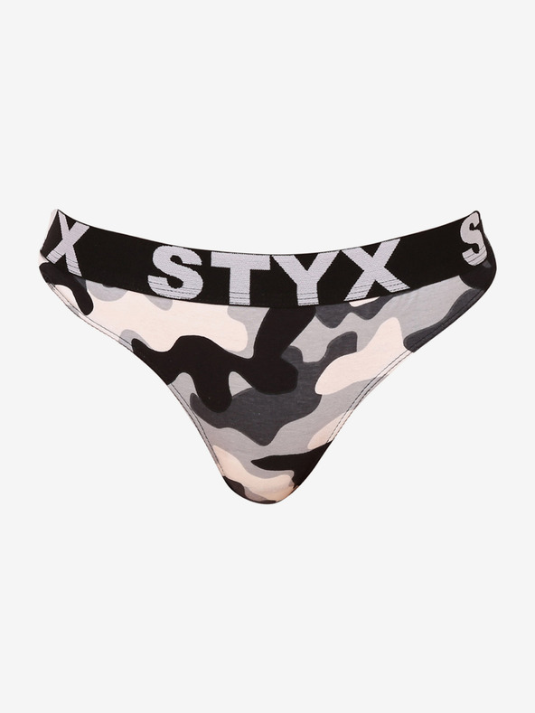 Styx Schwarzer und grauer Damen-Tanga von Styx Art Camouflage