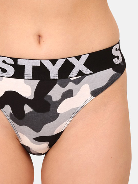 Styx Schwarzer und grauer Damen-Tanga von Styx Art Camouflage